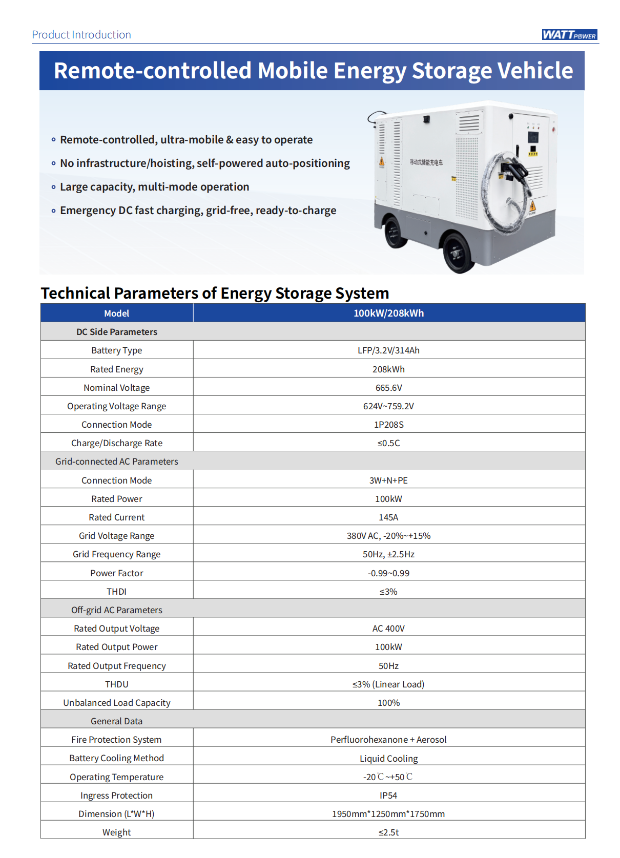 Remote-controlled Mobile Energy Storage Vehicle